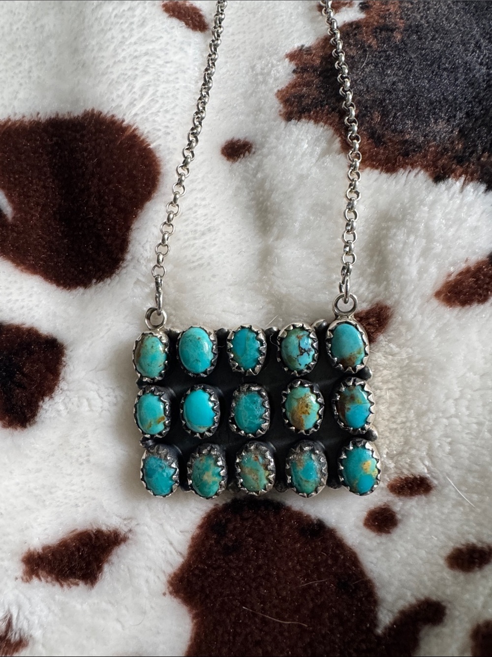 Kingman Turquoise Row Pendant 925 silver Necklace - Women Jewelry